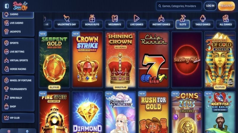 Dudespin Casino NZ interface